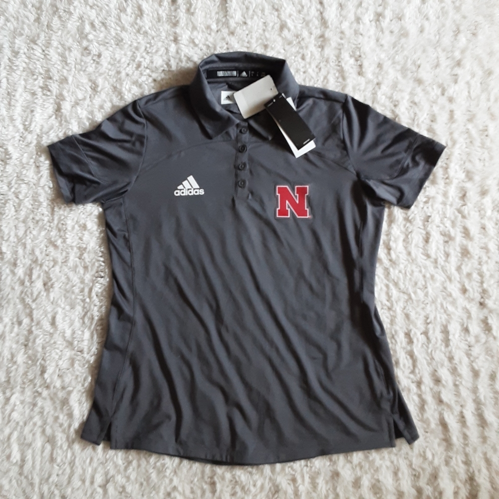 Adidas Womens Size L Nebraska Cornhuskers Tech Polo Short Sleeve Golf Shirt NWT